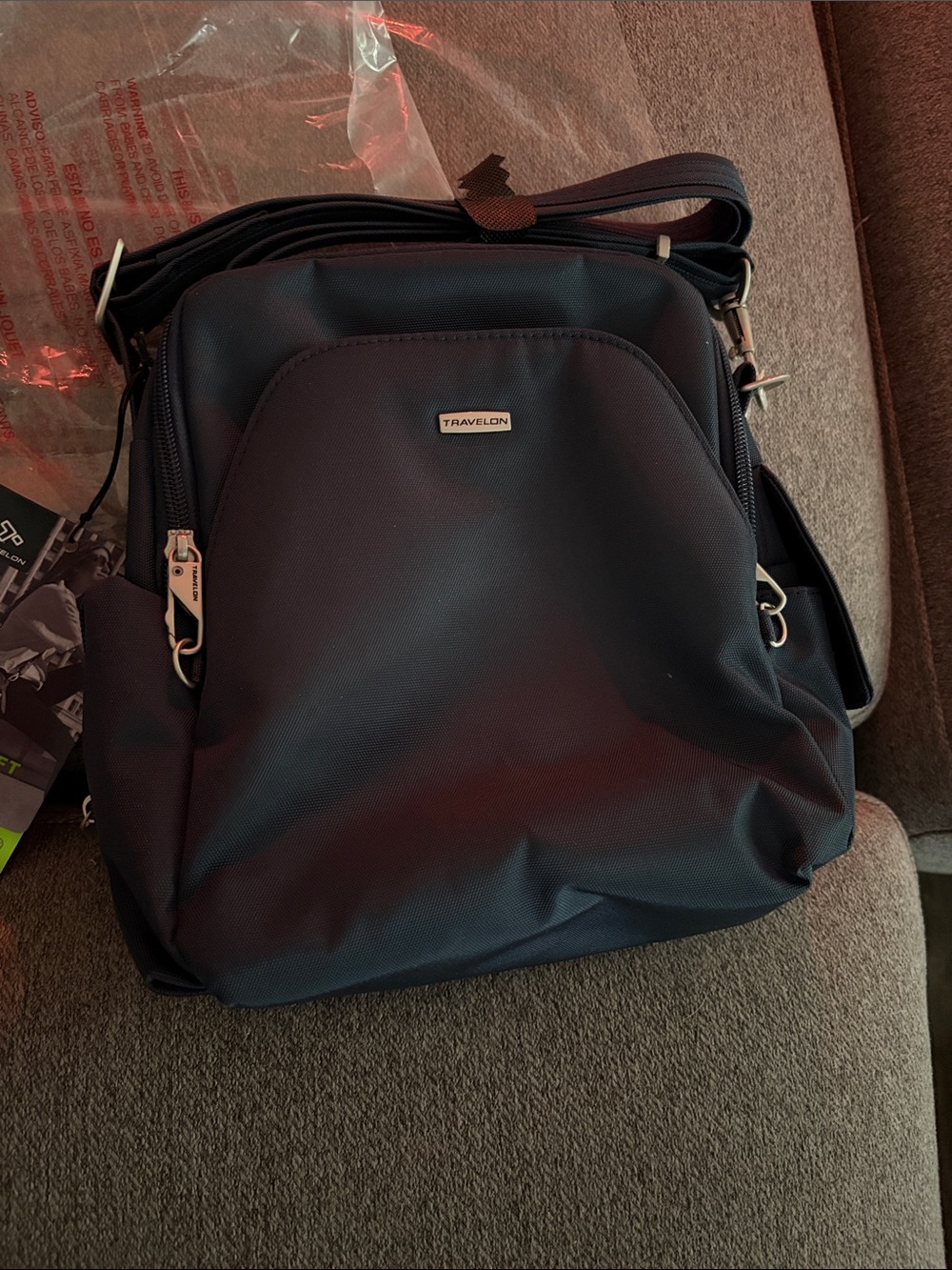 Travelon Dark Blue Crossbody 5 Point Anti-Theft Shoulder Bag NWT